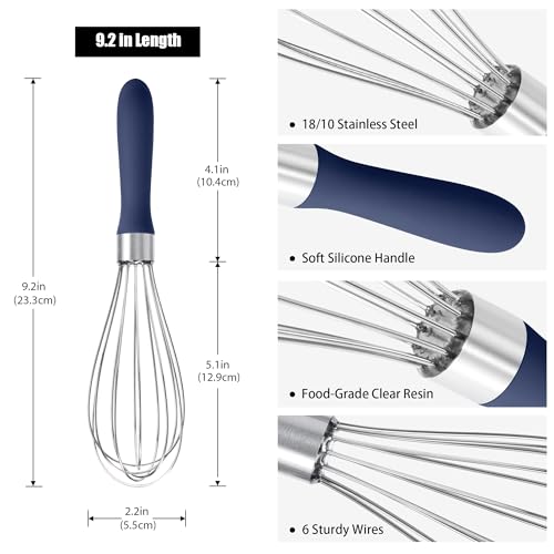 18 8 Stainless Steel Balloon Whisk for Cooking (S / Navy Blue)