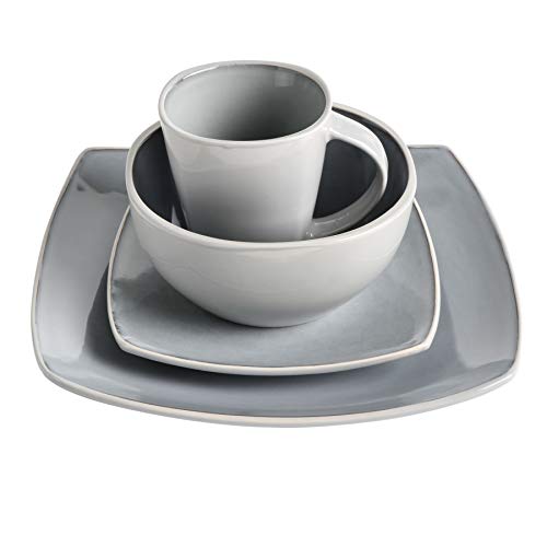 Soho Lounge Square Reactive Glaze Stoneware Dinnerware Set (Service for 4 (16pcs) / Light Grey (Soho Lounge))
