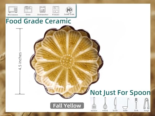 Ceramic Spoon Rest for Stove Top (Cracks Deco, Fall yellow)