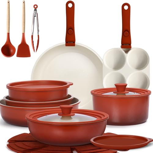 Pots and Pans Set Non Stick (Red Black Gradient / 21PCS-Big Size)