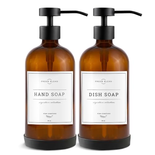 Amber Glass Soap Dispenser Set (Amber Bottle / Matte Black Flat Pump)