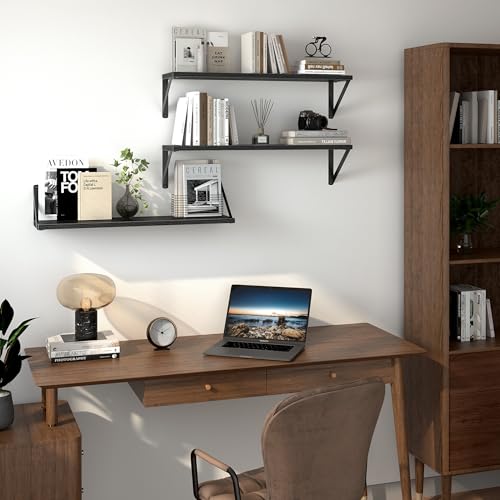 Floating Shelves for Wall (Black / 27.56"W x 5.9"D x 5.4"H,Set of 3)