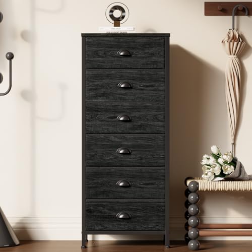 Black Dresser for Bedroom (Black Oak / 11.5"D x 16"W x 39.6"H (6 Drawers))