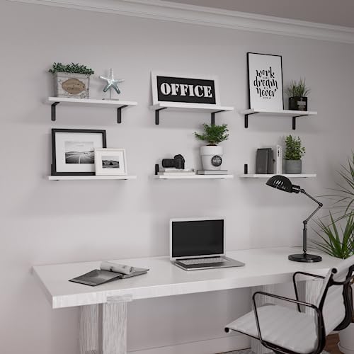 Floating Shelves Set of 6 for Wall Decor & Storage (16.5 Inch / White)