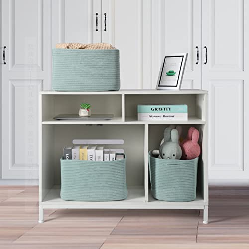 Woven Cotton Rope Storage Baskets 15x10x9.3" 3 Pack Green (Green)