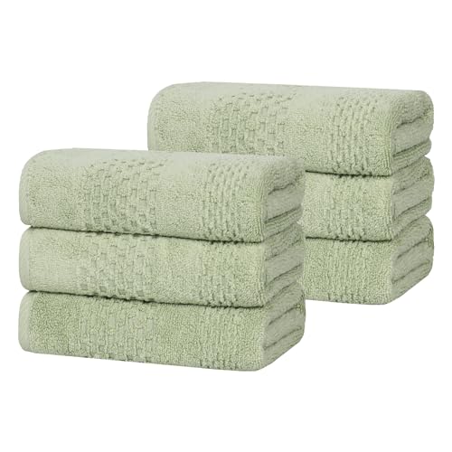 Playa Zero Twist Cotton Medium Weight Towels (6 Piece Hand Towel / Green)