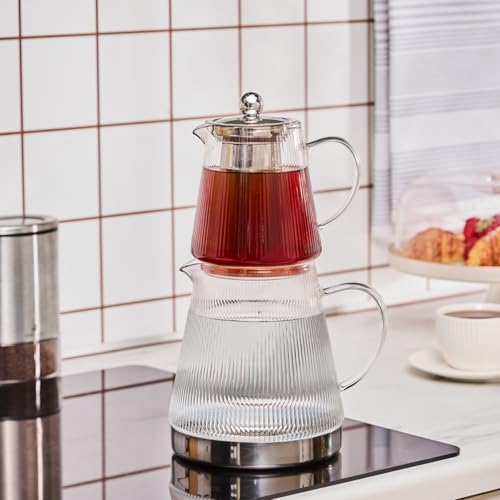 Keops XL Borosilicate Glass Teapot with Infuser and Lid for Stovetop (XL / Silver Transparent)