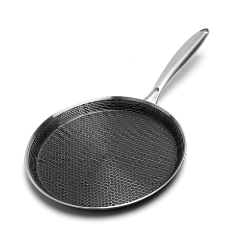 Nonstick Crepe Pan 11inch Stainless Steel Crepe Pan Honeycomb Coating Flat Skillet Tawa Dosa Tortilla Pan (11inch)