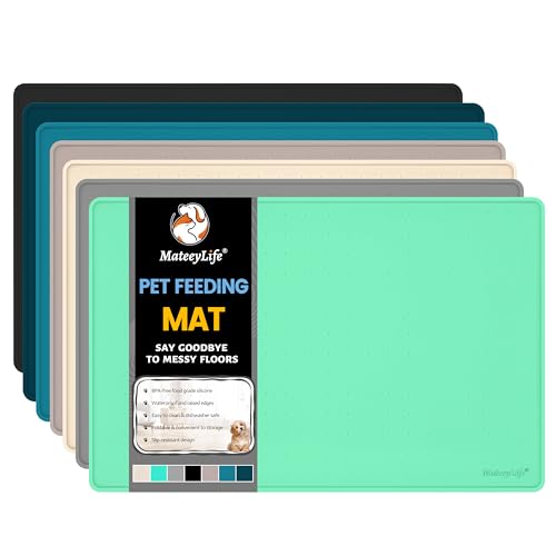 Dog & Cat Food Water Mat for Floors Waterproof (Green / 18''×12'')