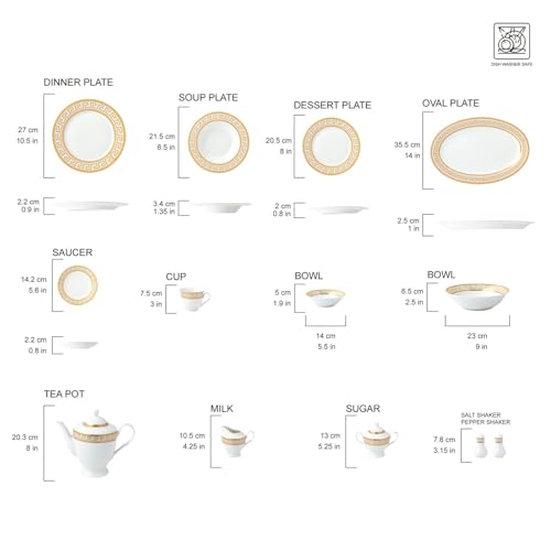 97 Piece Gold Dinnerware Set with 18 (97 Piece Service for 8)