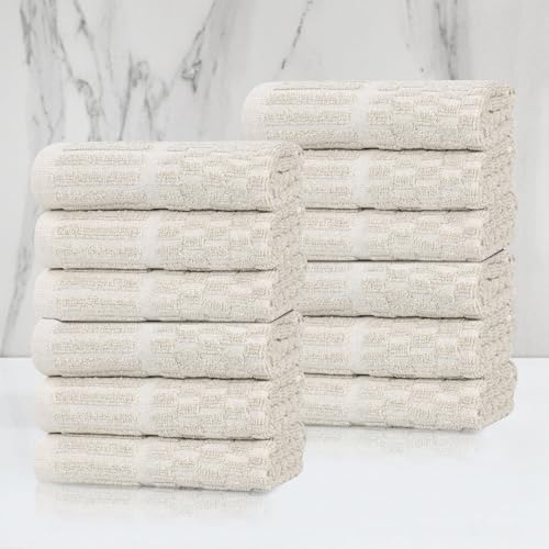 Juno Viscose Cotton Blend Medium Weight Small Towels (12 Piece Washcloth Set / Beige)
