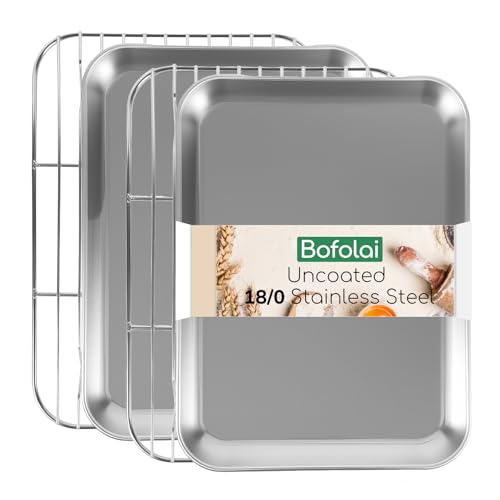 18 0 Stainless Steel Baking Sheet with Cooling Rack (Set of 4 9.25 × 6.89 × 1 inch)
