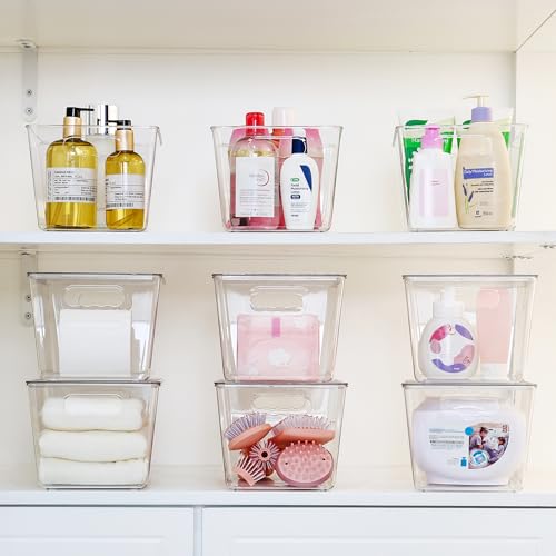 12 Pack Clear Stackable Storage Bins with Lids and Handles (L( 11"L x 7.5"W x 6"H))