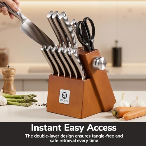 14 Piece Japanese Gyutou Stainless Steel Kitchen Knife Set (Light Brown)
