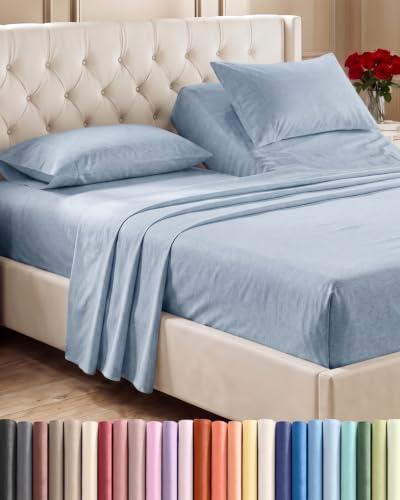 Flex Top Split Head King 4 Piece Sheet Set (39 - Heathered Blue / Split Head/Flex Top)