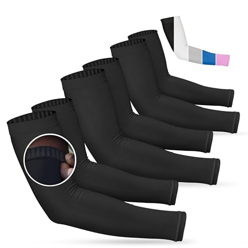 Non Slip Cooling Arm Sleeves for Men & Women (3 Pairs: Black / One Size)