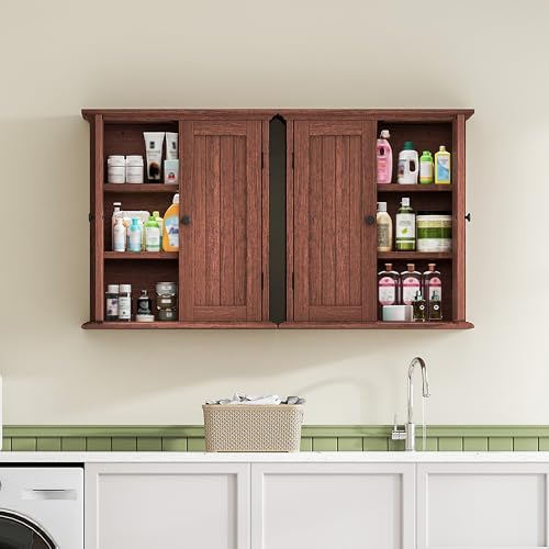 Bathroom Wall Cabinet with 2 Doors (Walnut / 8.8"D x 21.1"W x 24"H)