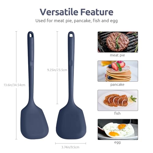 600℉ Heat Resistant Silicone Turner ((3) Midnight Blue / 13.6"x3.74" (Solid Turner))