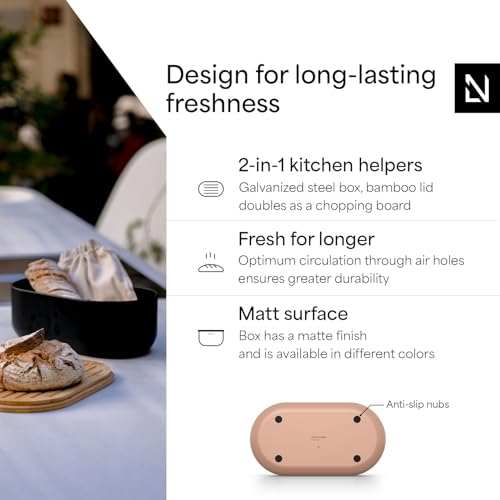 Bread Box I Metal Box for long lasting freshness I Bread Bin with bamboo lid usable as cutting board I 13.8x7.7x5.3 In