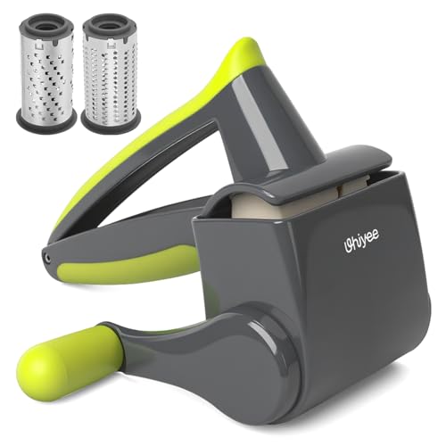 Patented Handheld Parmesan Cheese Grater with 2 Rotary Drums (Gray)