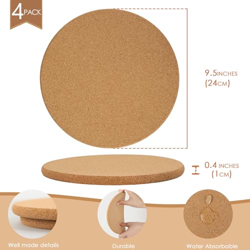 4 Pack Cork Trivets for Hot Dishes (07-9.5 Inch 4pcs Round)