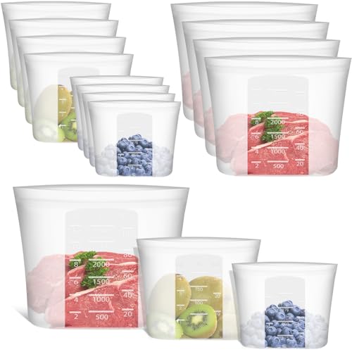 100% Silicone Reusable Storage Bag (Translucent | XL+S+XS | 12 Pack)