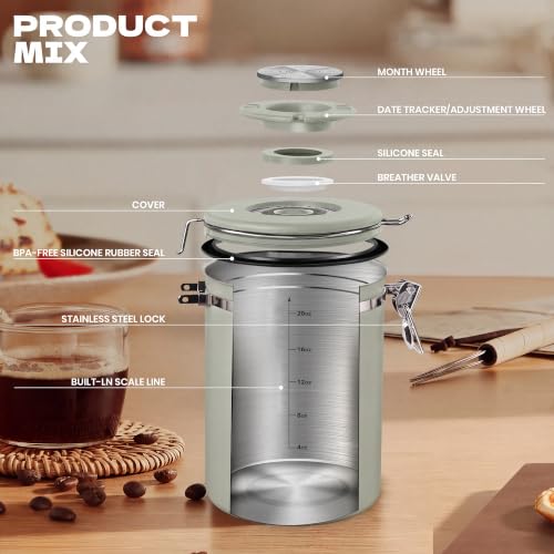 22 OZ Coffee Canister Airtight Stainless Steel (Green / 22 oz)