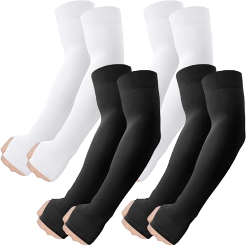 Arm Sleeves with Thumb Hole (4 Pairs - Black+white)