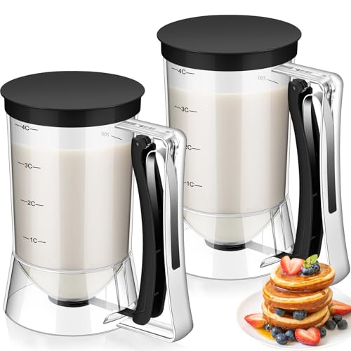 2 Pcs Handheld Batter Dispenser Squeeze Handle 4 Cups (Black)
