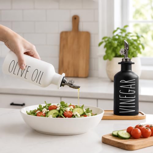 Premium Olive Oil Dispenser for Kitchen (Black&White+Tray / 11.8 fl oz)