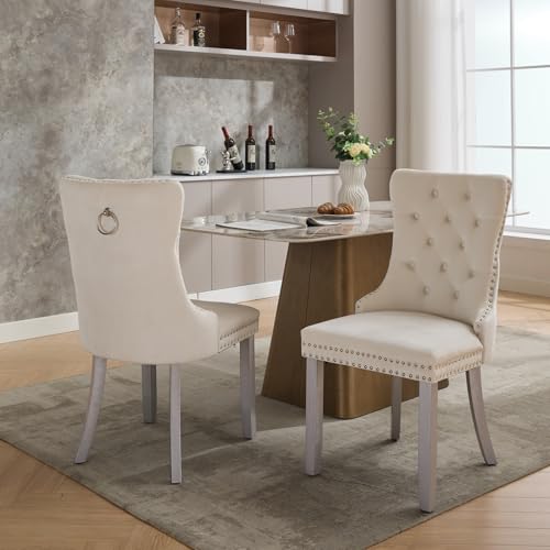 Cream Velvet Dining Chairs Set of 2 (Ivory)