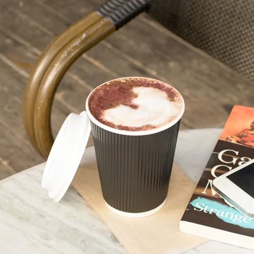12 oz Ripple Insulated Coffee Cup [500 Count] Black Disposable Paper Hot Cup (12 OZ / Black)