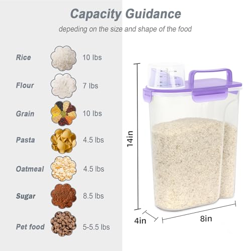10LBS Airtight Rice Food Storage Container BPA Free (Clear Purple / 5L-1pack)