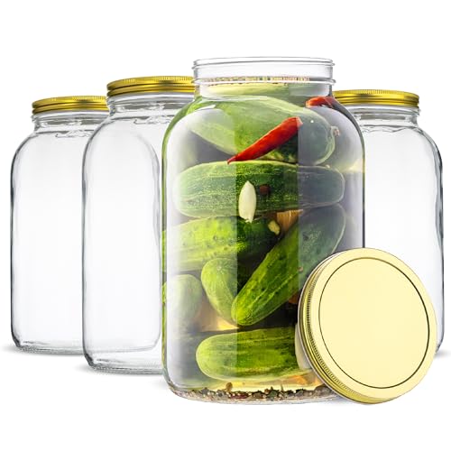 1 Gallon Glass Large Mason Jar Wide Mouth with Metal Airtight Lids (Gold Lid / 1 Gallon)