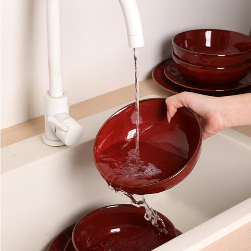 Ceramic Salad Bowls Set for Kitchen (Cherry Red)