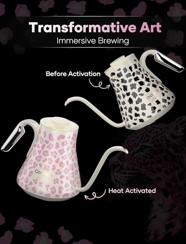 Color Changing Gooseneck Electric Kettle for Precision Brewing (Blush Leopard)