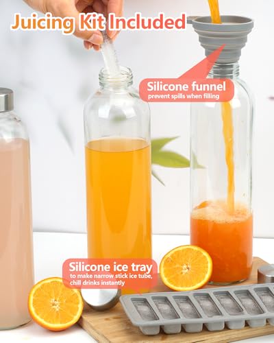 Clear Glass Water Bottles with Stainless Steel Lids 32 oz
