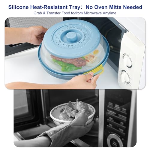 10.7 Inch Microwave Food Cover with Heat Insulation Mat (Blue)