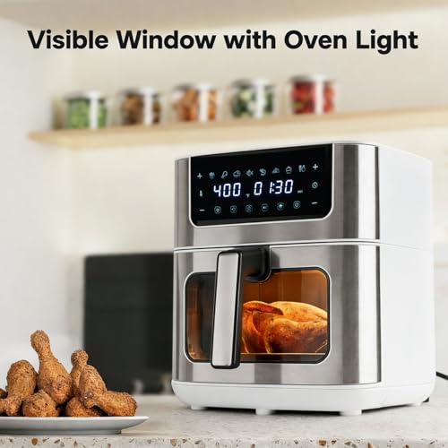 8-in-1 Air Fryer 6.34 Qt, Digital Preset Airfryer with Visible Window, Nonstick and Dishwasher-Safe Basket, Air Fry, Chicken, Pizza, Dehydrate, Fries, 90-Min Timer, 1700W, White (White-6.34Qt / 6.34 Qt)