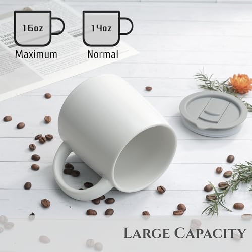 14 oz Ceramic Coffee Mug with Lid (White)