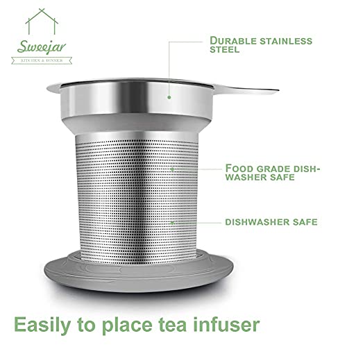 Sweejar Porcelain Tea Infuser Mug with Lid (Turquoise / Tea Cup(16 Fl Oz))