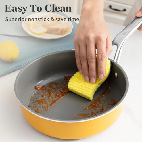 10-in-1 Yellow Ceramic Nonstick Deep Saute Pan Set With Steamer & Lid, 4QT (Yellow)