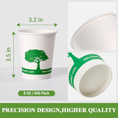 400 Pack Compostable Paper Cups (White)
