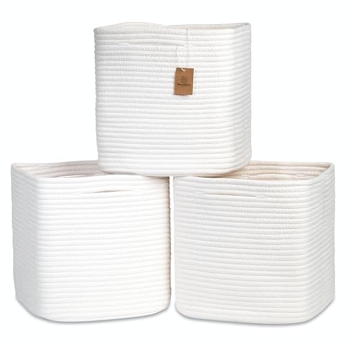 13 Inch Cube Storage Bins Cotton Rope Woven Baskets for Organizing 3 (Off White / 13 x 13 x 13 (Standard))
