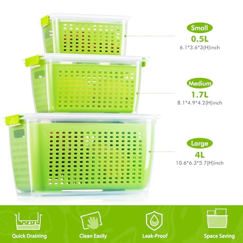 Produce containers for fridge (3pack green)