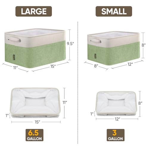 2 Pack Fabric Closet Storage Bins for Shelves (Green / 2PCS/Large-15x11x9.5)
