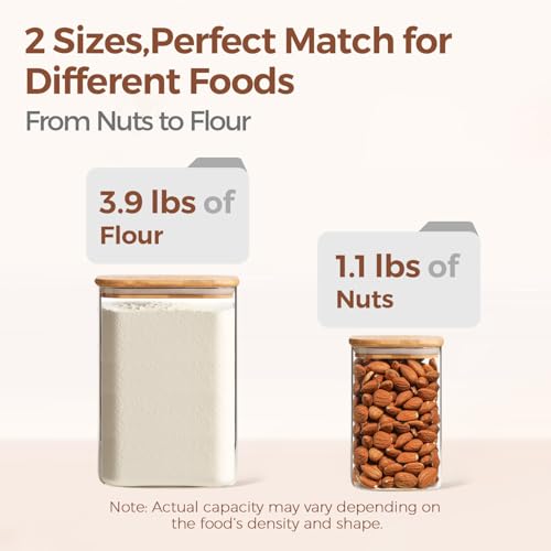 Glass Storage Containers with Bamboo Lids 1.2 (3.6Qt/1.2Qt-Square)