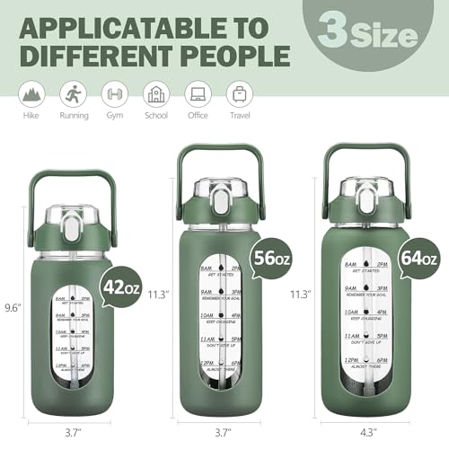 56oz Glass Water Bottles with Straw (Olive / 56 Ounces)