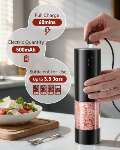 Larger Capacity Rechargeable Electric Salt and Pepper Grinder Set