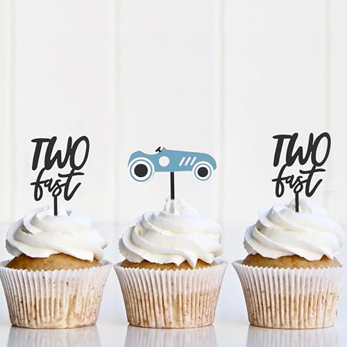 Wooden Two Fast Birthday Cupcake Topper